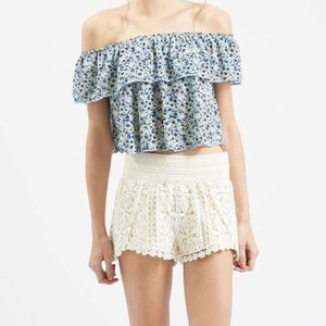 TOPSHOP scallop crochet shorts in natural